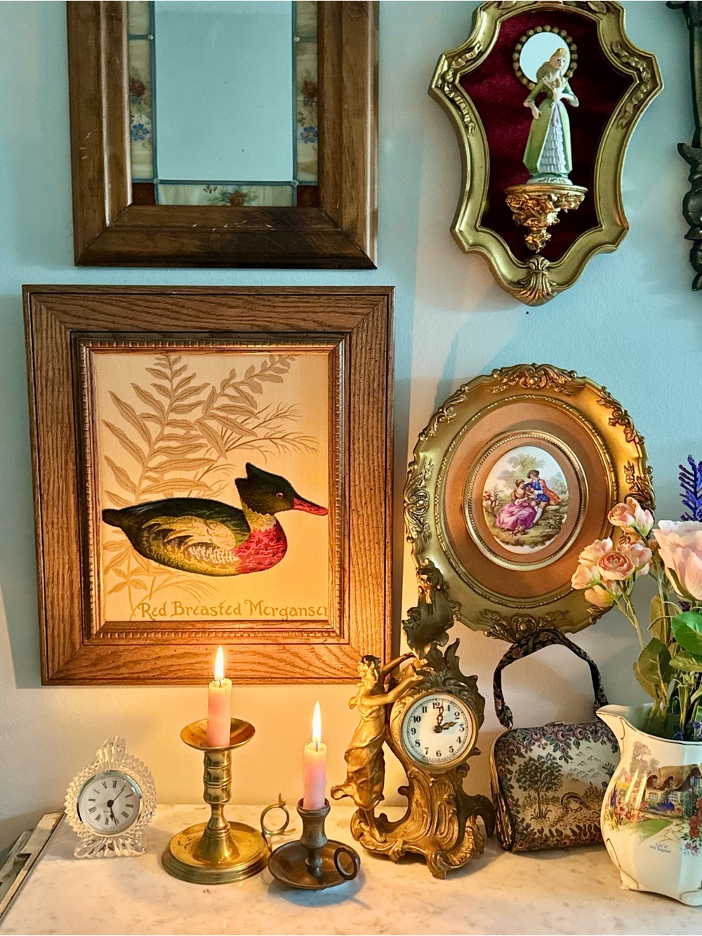 Vintage Duck Framed Textile Wall Art in Solid Wood Frame